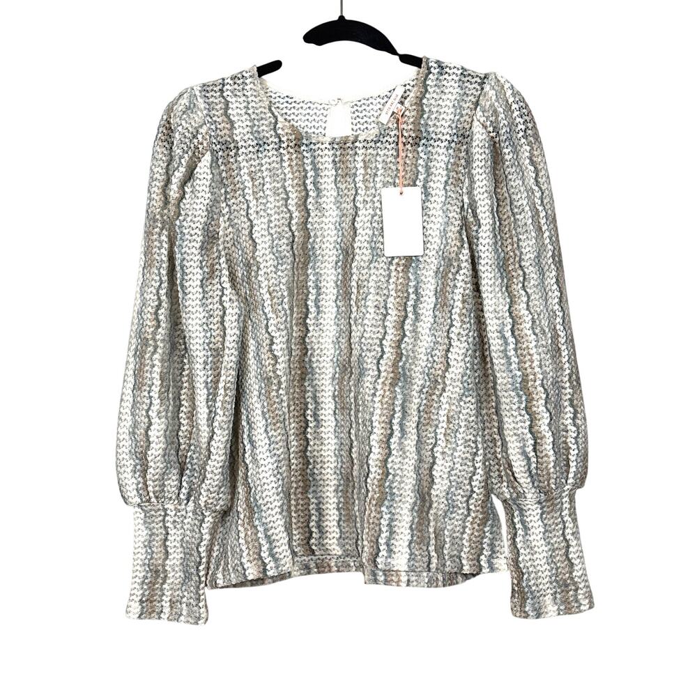 Skies Are Blue Womens M Olive Cream Textured Knit Top Casual Workwear NWT